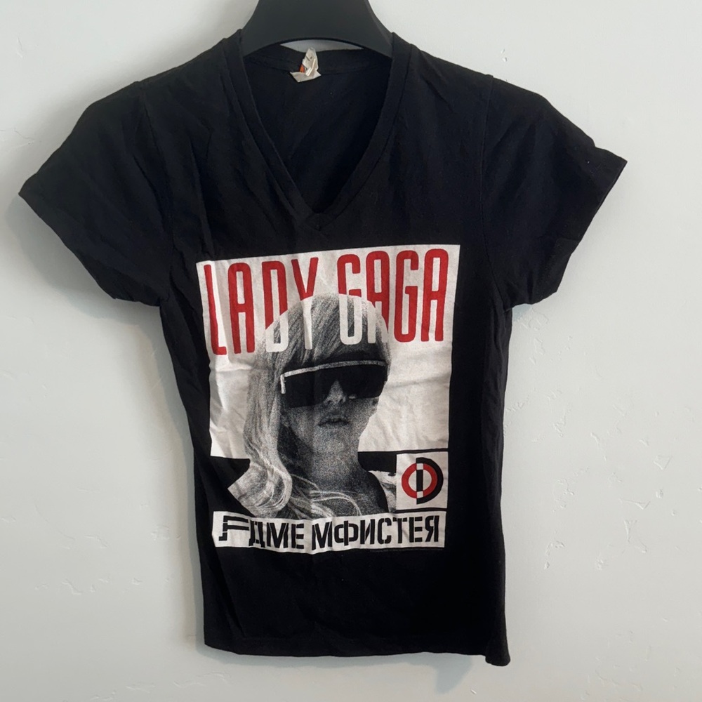 Vintage Lady Gaga Black Graphic Tee with Red & White Print 100% Cotton
